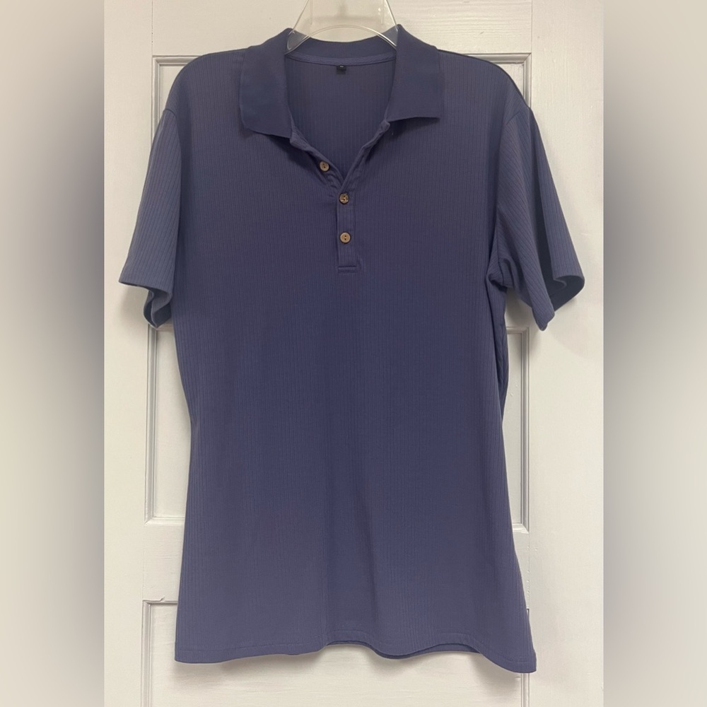 URRU Mens Size M short Sleeve Casual Ribbed Polo Shirt Periwinkle Purple Golf